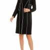 Women * | Buy Kasper Women'S Long Sleeve Piped Contrast Longer Length Open Front Jacket Black/Vanilla Ice