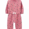 Kids * | Hot Sale Carter'S Baby Girls Pink Woven Pajama Jumpsuit Pink (650)