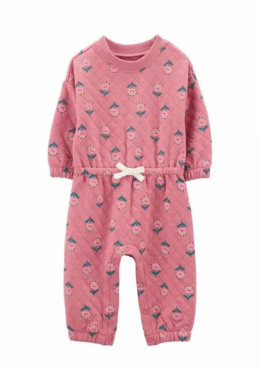 Kids * | Hot Sale Carter'S Baby Girls Pink Woven Pajama Jumpsuit Pink (650)