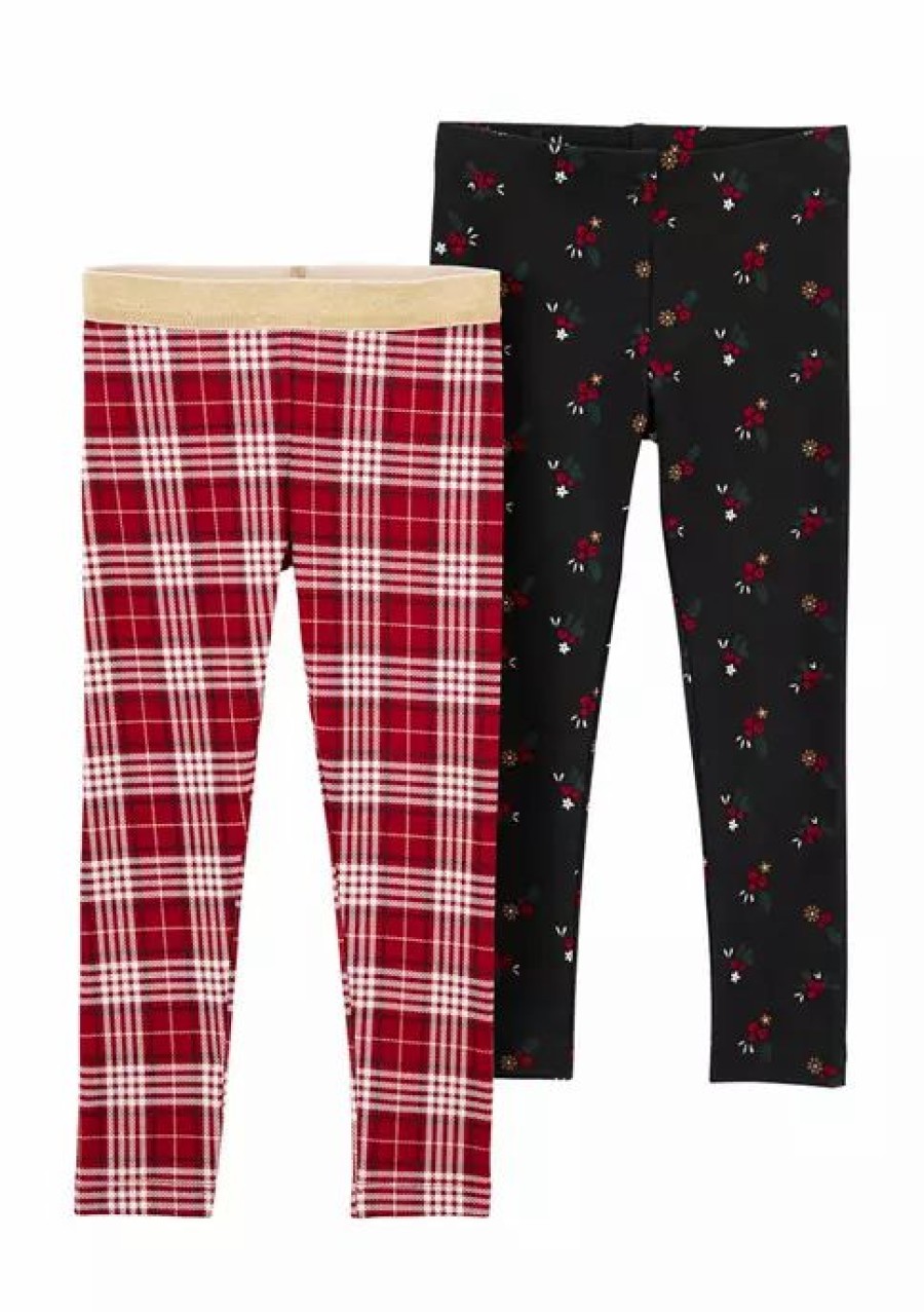 Kids * | Best Deal Carter'S Toddler Girls Red And Black Leggings 2 Pack Set Assorted (