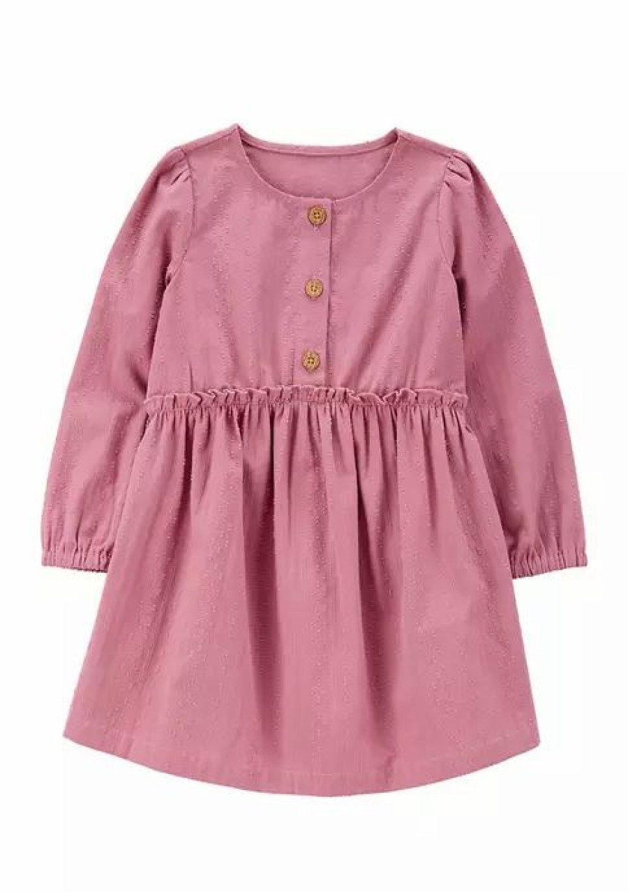 Kids * | Best Deal Carter'S Toddler Girls Long-Sleeve Dobby Dress Pink (650)