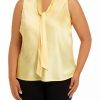 Women * | Cheap Kasper Plus Size Sleeveless Tie Front Solid Blouse Pale Yellow