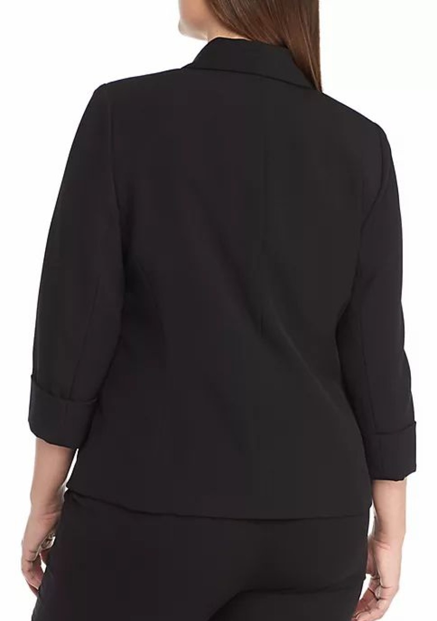 Women * | Outlet Kasper Plus Size Shawl Collar Flyaway Jacket Black