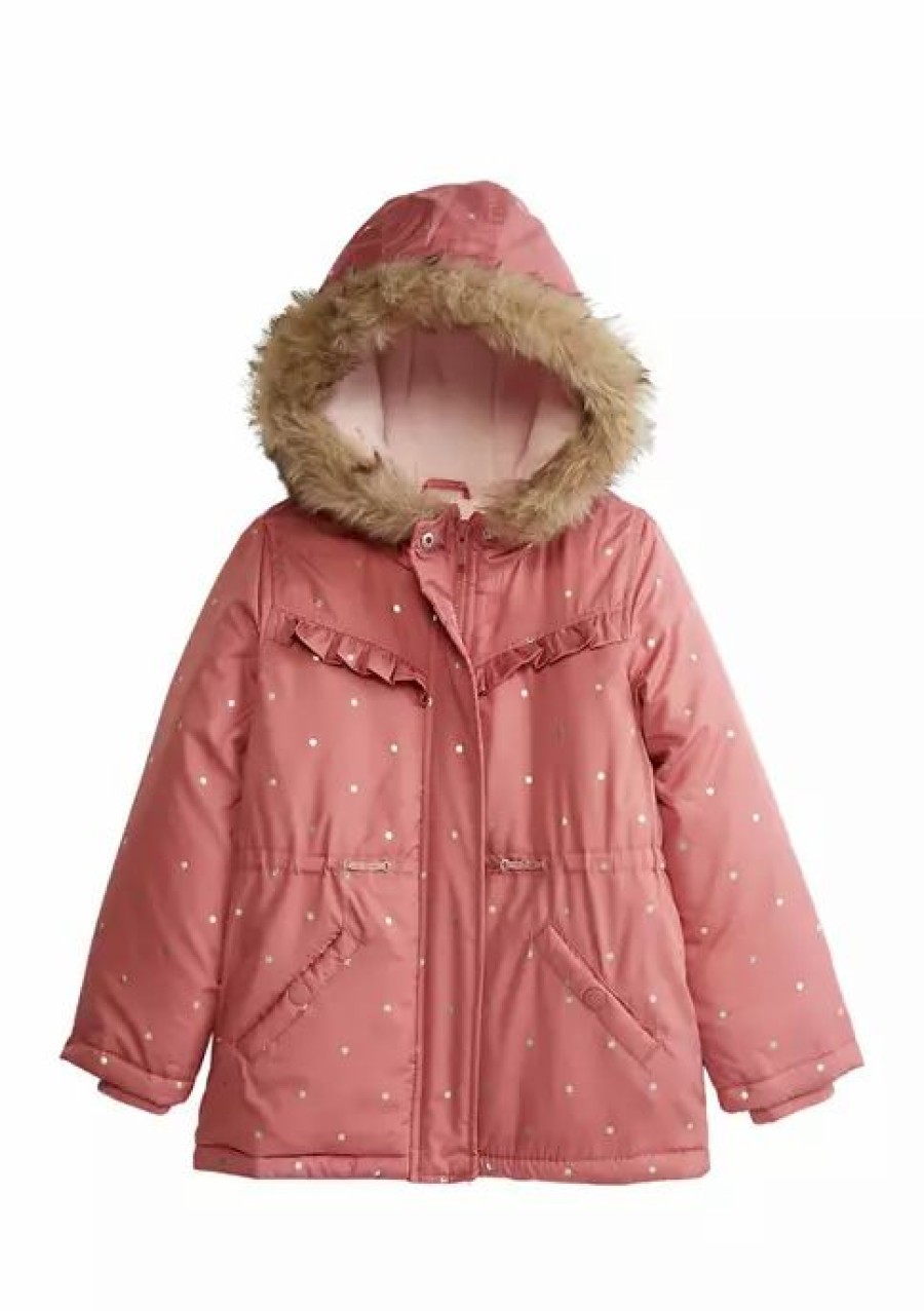 Kids * | Best Deal Amerex Girls 4-6X Foil Dot Print Parka Pink