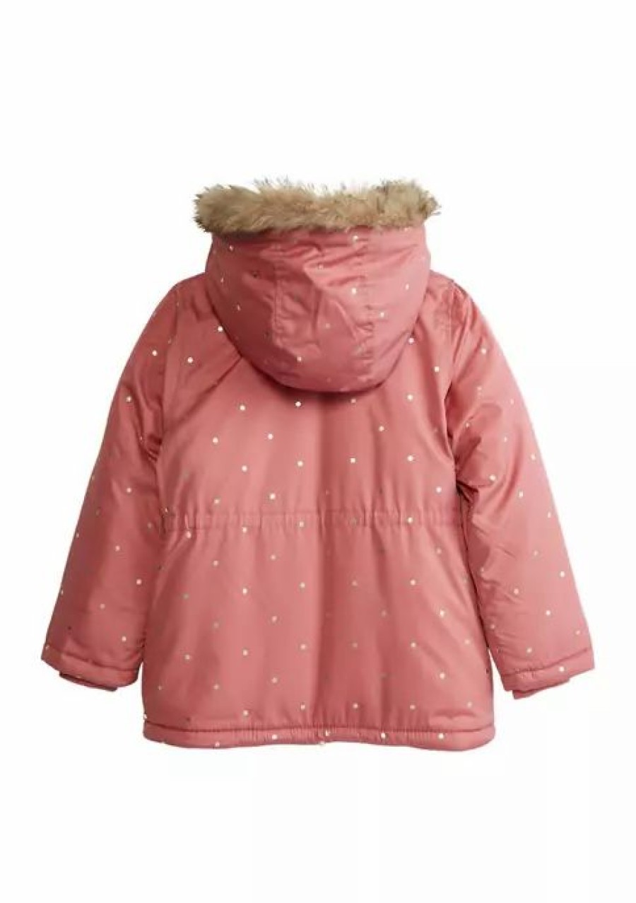 Kids * | Best Deal Amerex Girls 4-6X Foil Dot Print Parka Pink