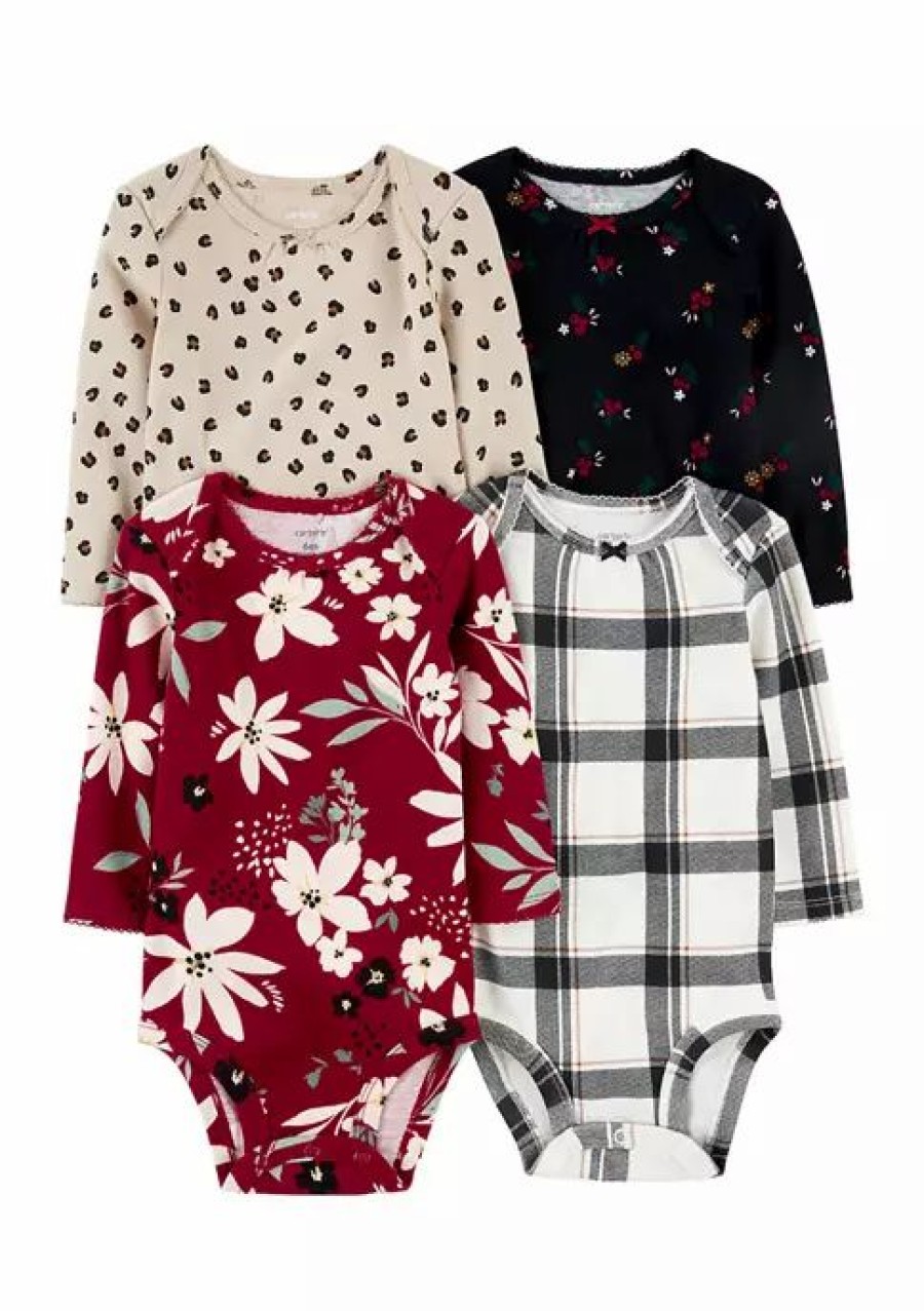 Kids * | Budget Carter'S Baby 4-Pack Holiday Long-Sleeve Bodysuits Assorted (