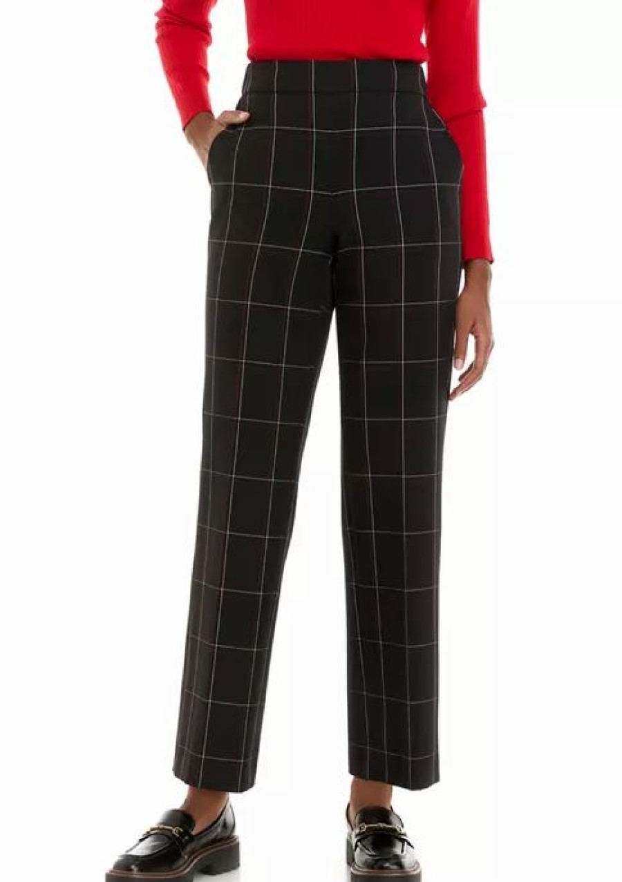 Women * | Promo Kasper Women'S Wide Leg Windowpane Pants Black Multi