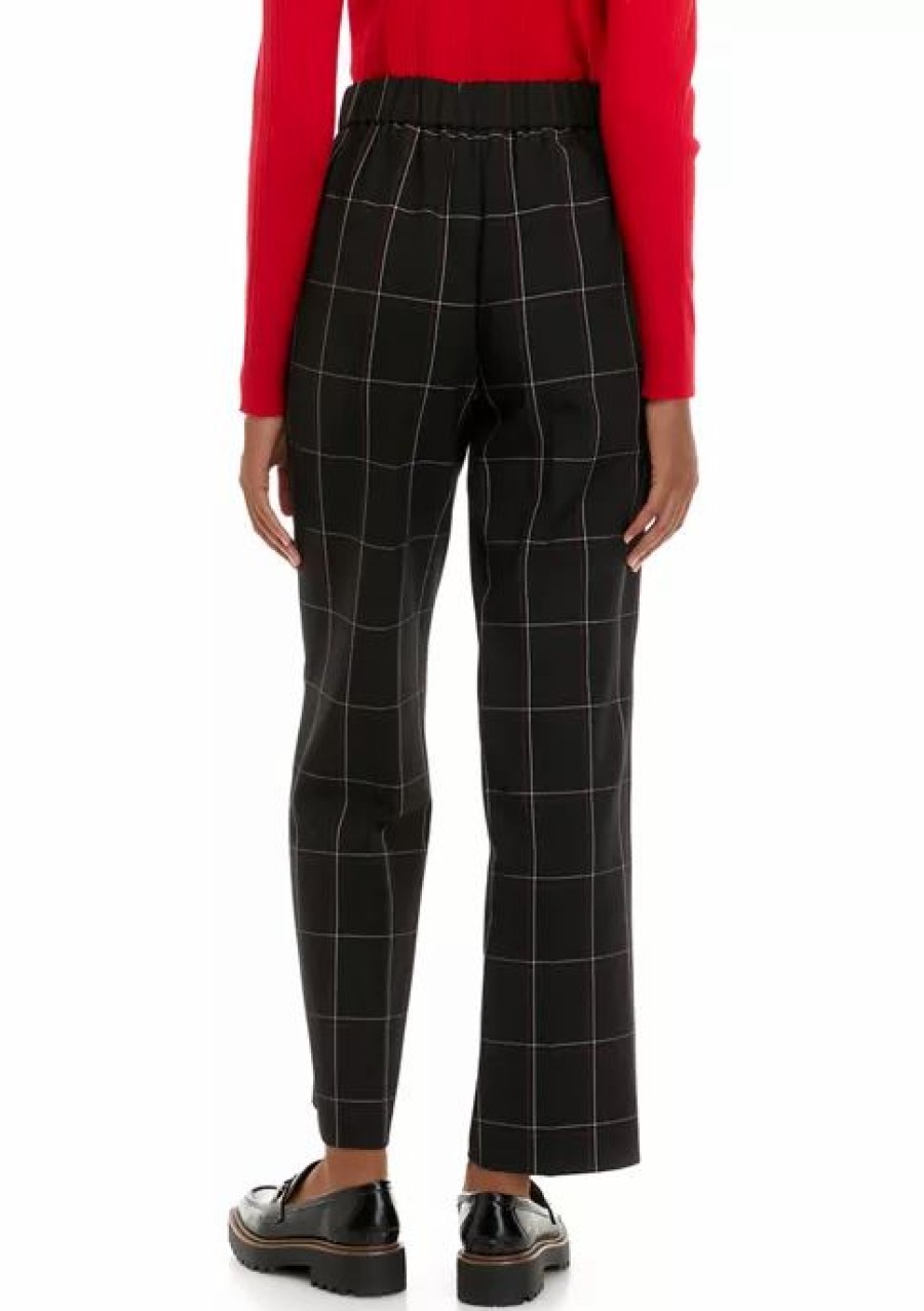 Women * | Promo Kasper Women'S Wide Leg Windowpane Pants Black Multi