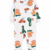 Kids * | Coupon Carter'S Baby Boys Dinosaur Zip-Up Fleece Sleep & Play White (100