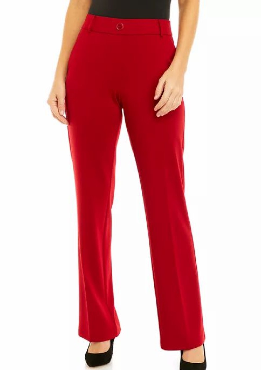 Women * | Deals Kasper Petite Pull On Faux Fly Wide Leg Ponte Trouser Fire Red