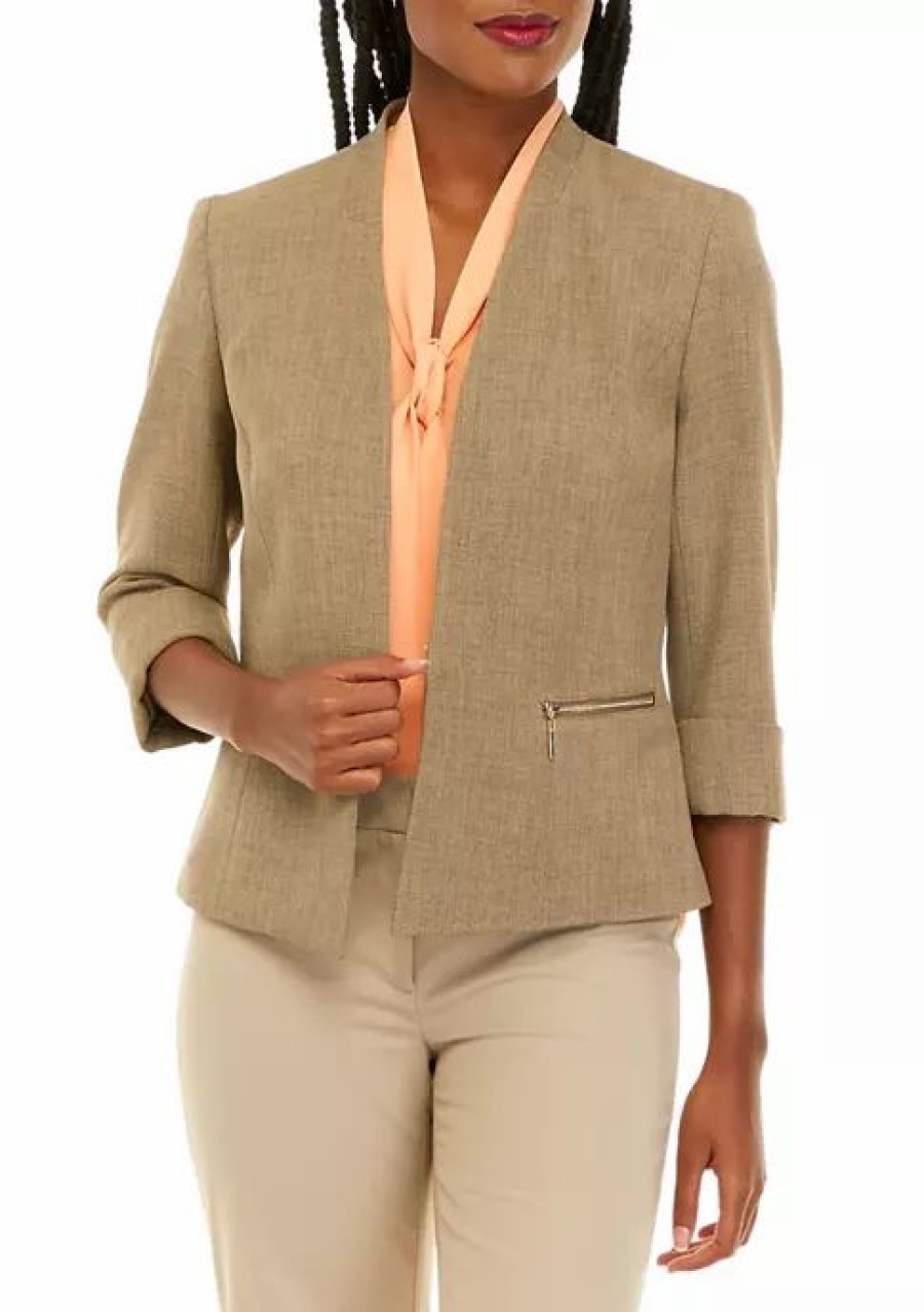 Women * | New Kasper Women'S Roll Cuff Open Front Jacket Cypress Grey