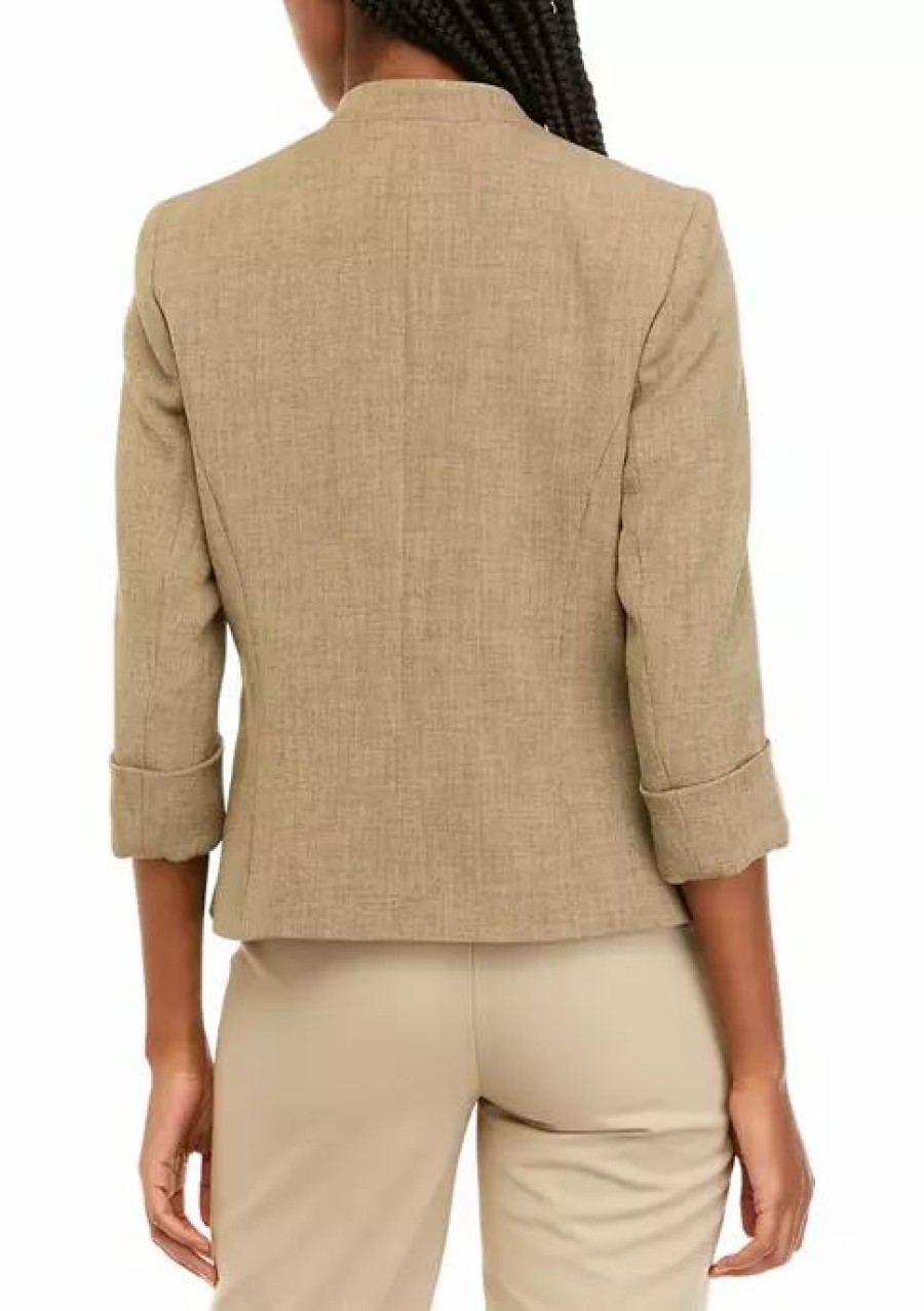 Women * | New Kasper Women'S Roll Cuff Open Front Jacket Cypress Grey