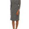 Women * | Best Pirce Kasper Women'S 3/4 Sleeve Geo Print Side Wrap Dress Black/Vanilla Ice