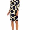 Women * | Best Pirce Kasper Women'S 3/4 Sleeve Surplice Side Buckle Oval Print Dress Kasper Navy Multi