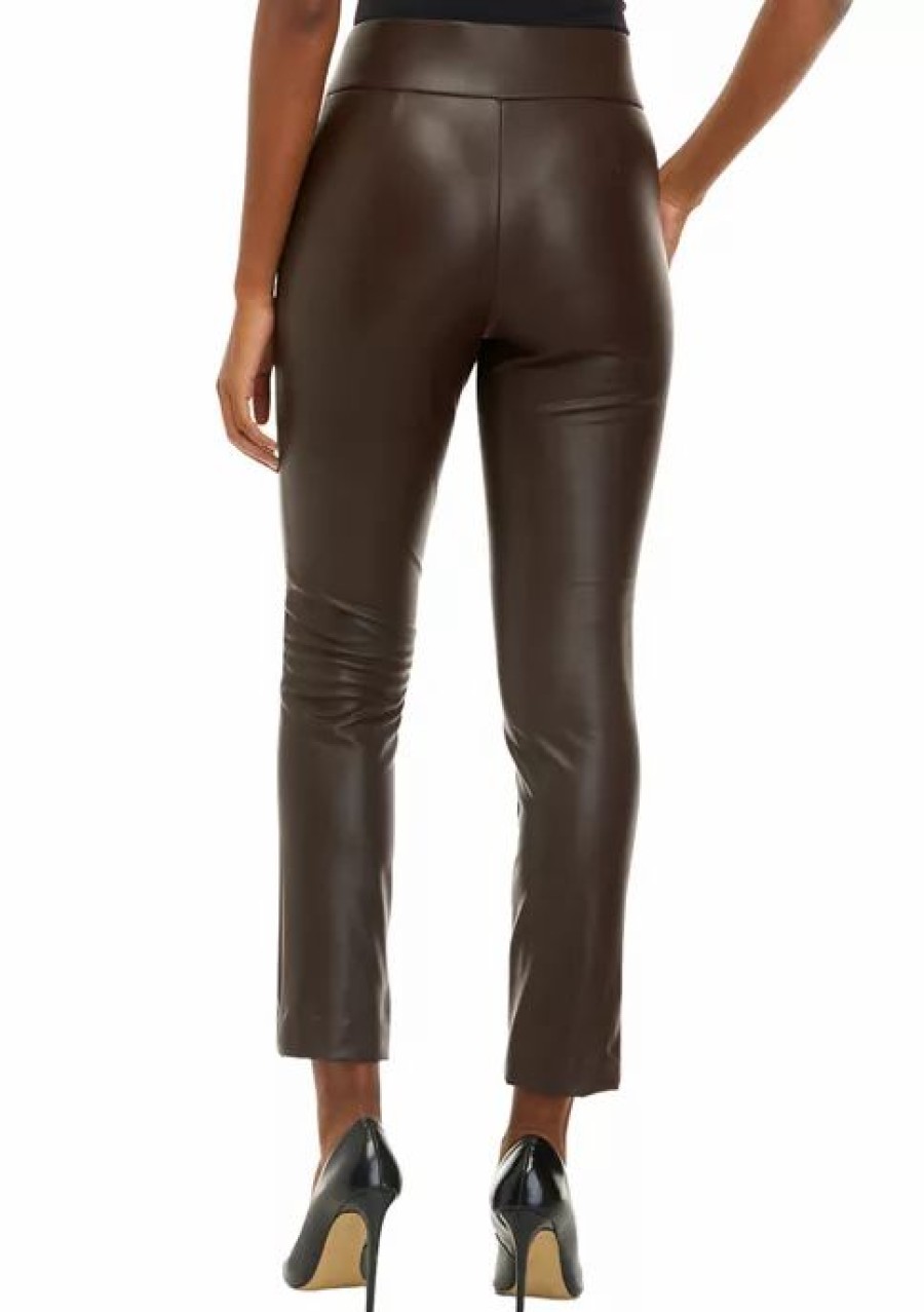 Women * | Brand New Kasper Women'S Pull On Slim Ankle Faux Leather Pants Chocolate