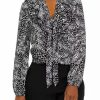 Women * | Budget Kasper Women'S Long Sleeve Ruffle Tie Front Animal Print Blouse Vanilla Ice/Black