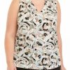 Women * | New Kasper Plus Size Sleeveless V-Neck Circle Print Top Sesame/Sea Glass Combo