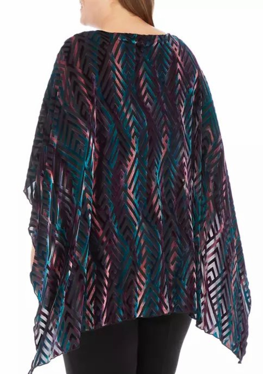 Women * | Top 10 Kasper Plus Size Burnout Velvet Kaftan Henna Combo