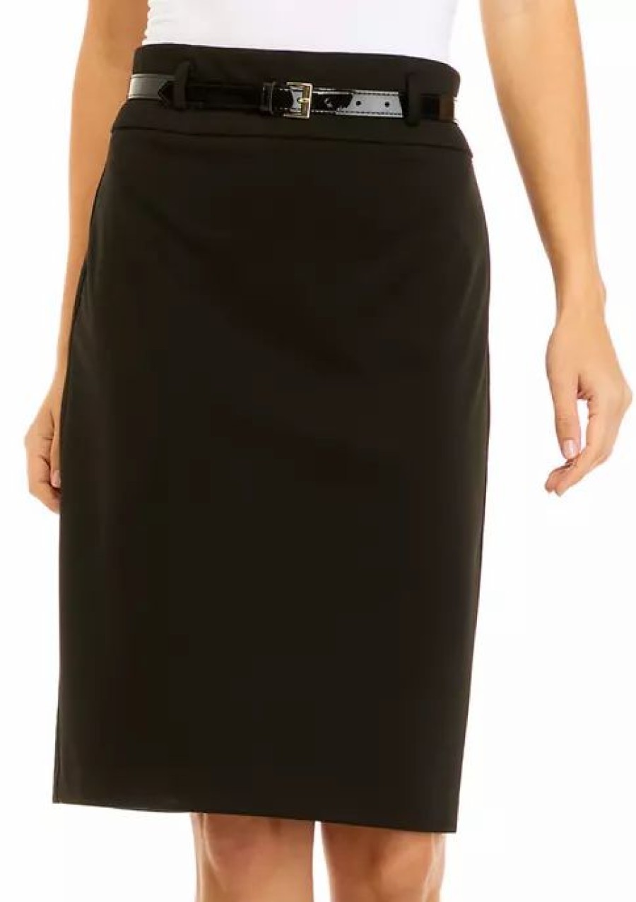 Women * | Brand New Kasper Petite High Waist Pull On Ponte Skirt Black