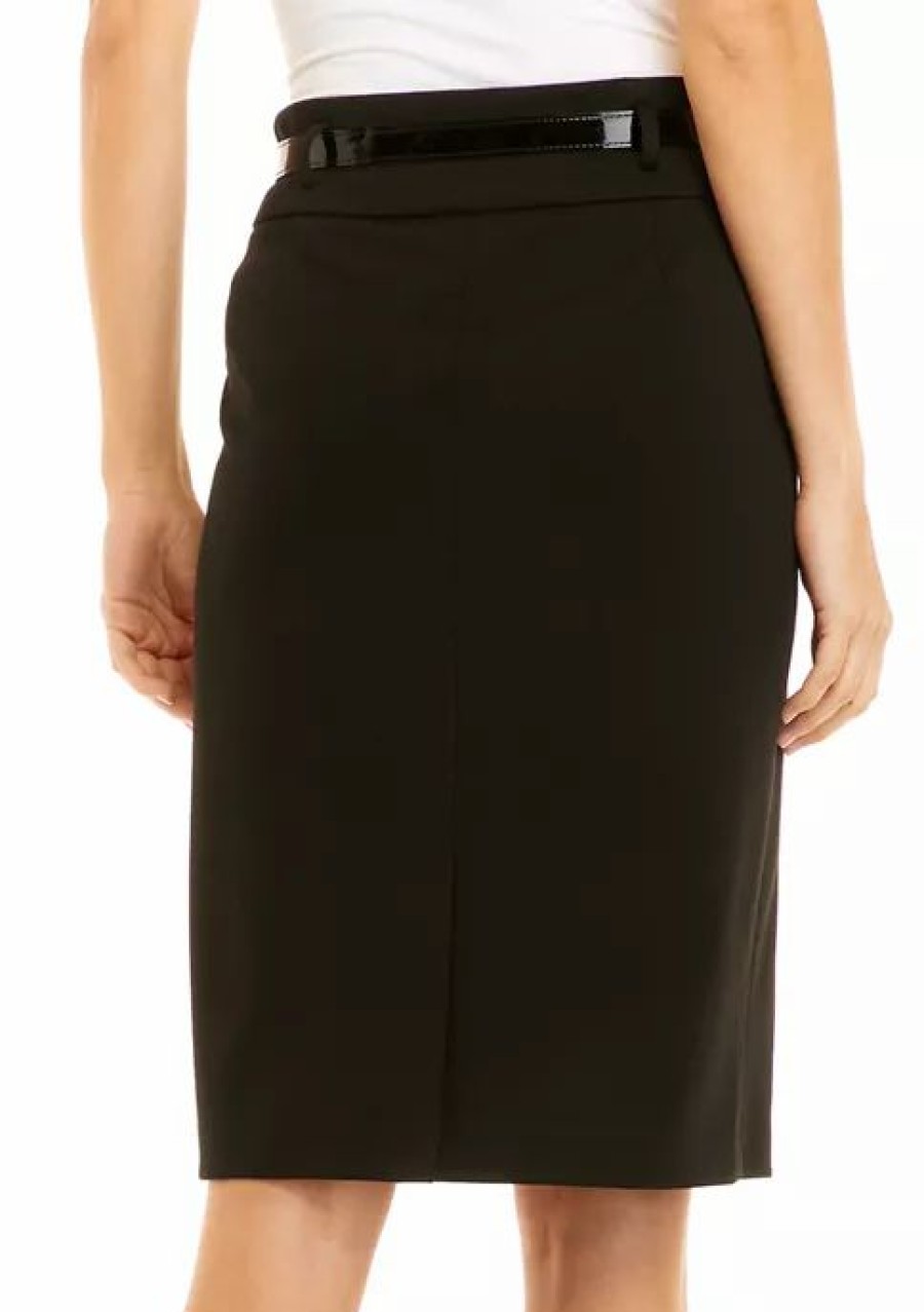 Women * | Brand New Kasper Petite High Waist Pull On Ponte Skirt Black