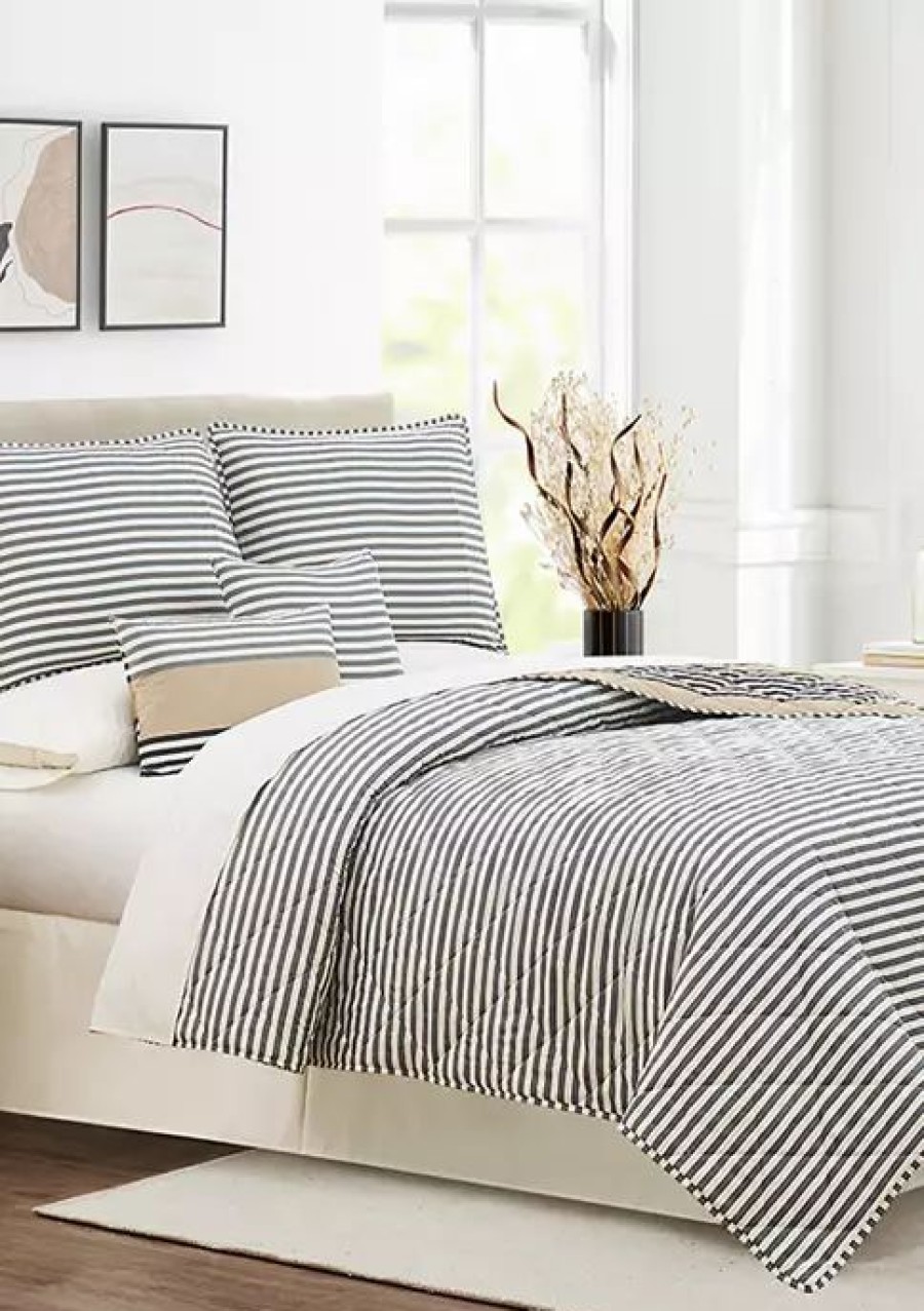 Bed & Bath * | Hot Sale Modern. Southern. Home. Tan Wide Stripe 6-Piece Quilt Set Tan Multi