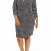 Women * | Cheap Kasper Plus Size 3/4 Sleeve Geometric Printed Side Wrap Dress Black/Vanilla Ice