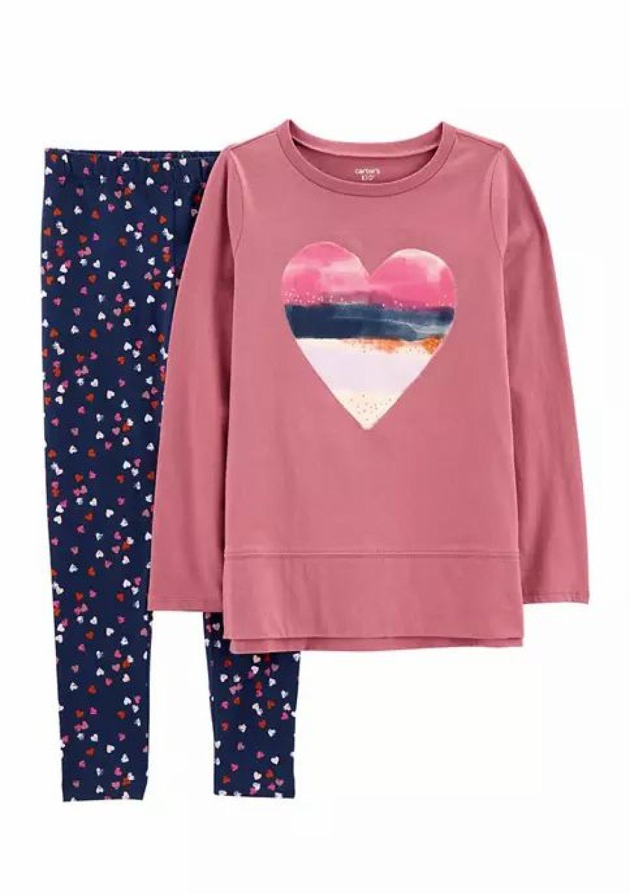 Kids * | Brand New Carter'S Girls 4-6X Heart Print Leggings Set Assorted