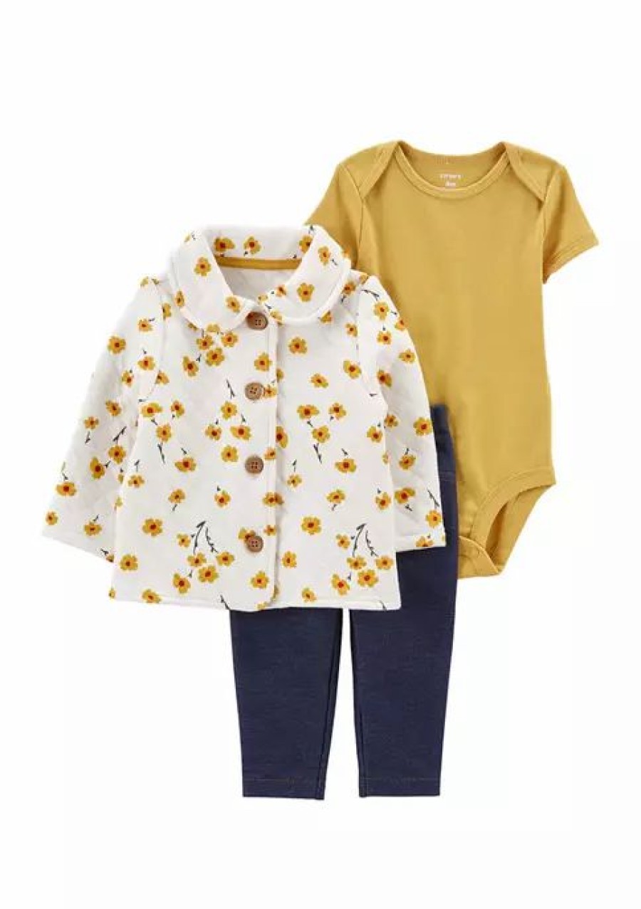 Kids * | Hot Sale Carter'S Baby Girls 3 Piece Quilted Little Cardigan Set Yellow (70