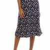 Women * | Best Pirce Kasper Petite Floral Printed Midi Flare Skirt Kasper Navy Multi