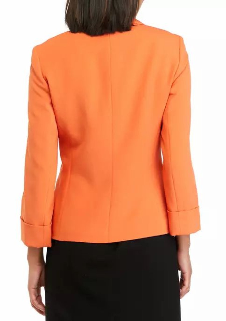 Women * | Top 10 Kasper Women'S 3/4 Sleeve Notch Collar Crepe Jacket Papaya