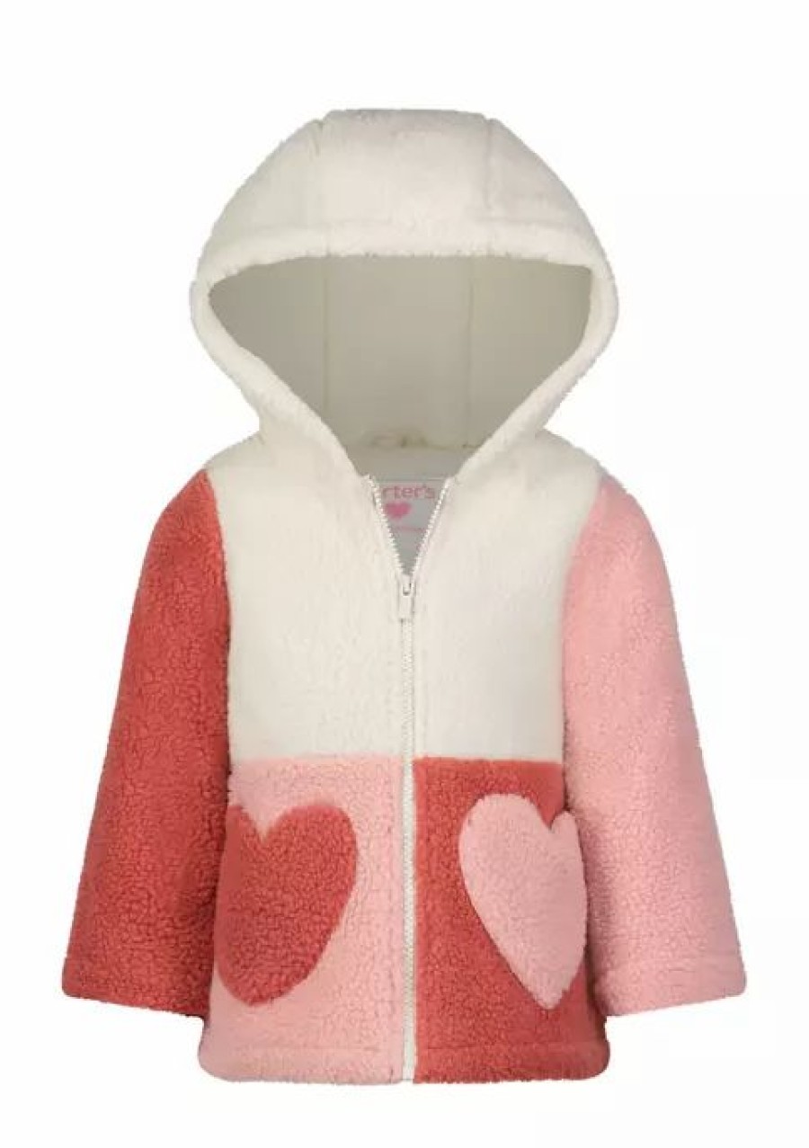 Kids * | Budget Carter'S Girls 4-6X Sherpa Front Zip Jacket With Heart Pockets Pink