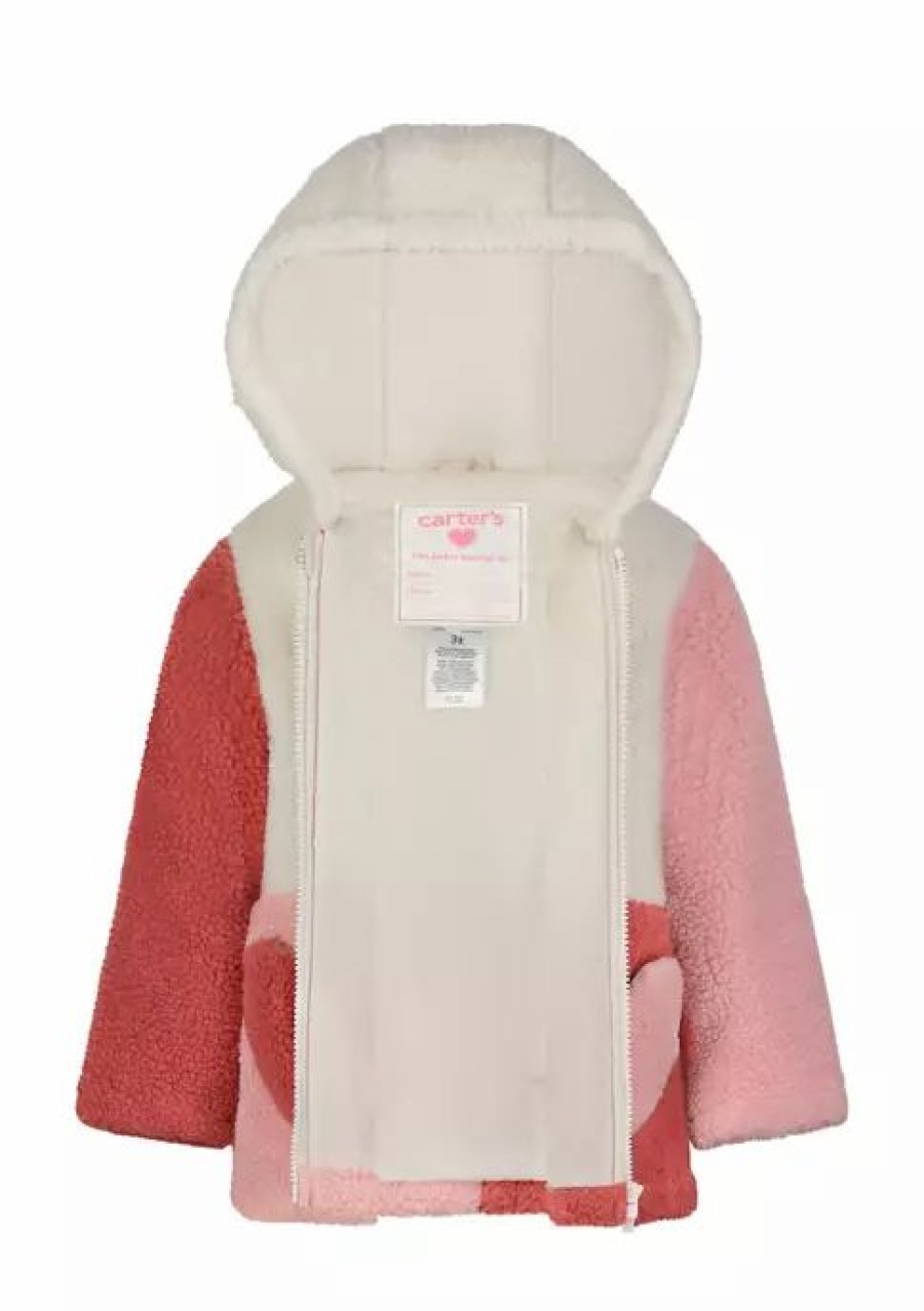 Kids * | Budget Carter'S Girls 4-6X Sherpa Front Zip Jacket With Heart Pockets Pink