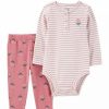 Kids * | Coupon Carter'S Baby Girls 2-Piece Striped Floral Bodysuit Pant Set Pink (650)