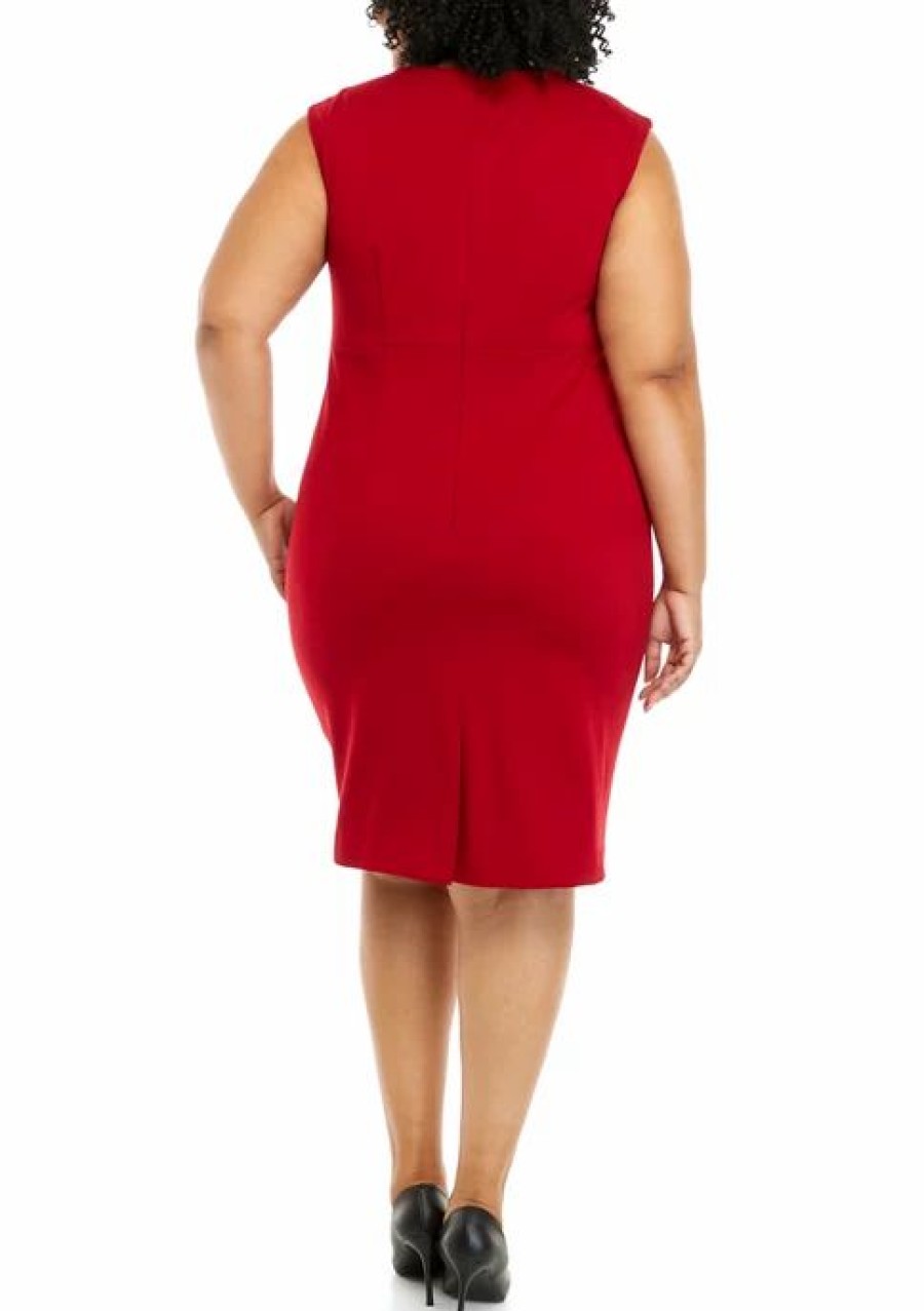 Women * | Brand New Kasper Plus Size Sleeveless Sheath Dress With Cut Out Fire Red