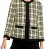 Women * | Wholesale Kasper Women'S 3/4 Sleeve Open Front Tweed Jacket Pale Yellow Multi