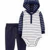 Kids * | Hot Sale Carter'S Baby Boys 2-Piece Hooded Bodysuit Pants Set Blue (420)