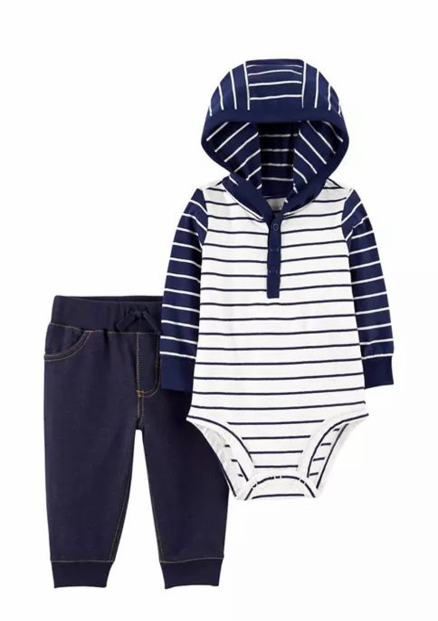 Kids * | Hot Sale Carter'S Baby Boys 2-Piece Hooded Bodysuit Pants Set Blue (420)