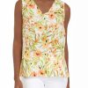 Women * | Outlet Kasper Women'S Sleeveless V-Neck Floral Top Papaya Combo