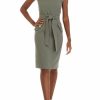 Women * | Deals Kasper Women'S V-Neck Cap Sleeve Belted Crepe Sheath Dress Sea Stone