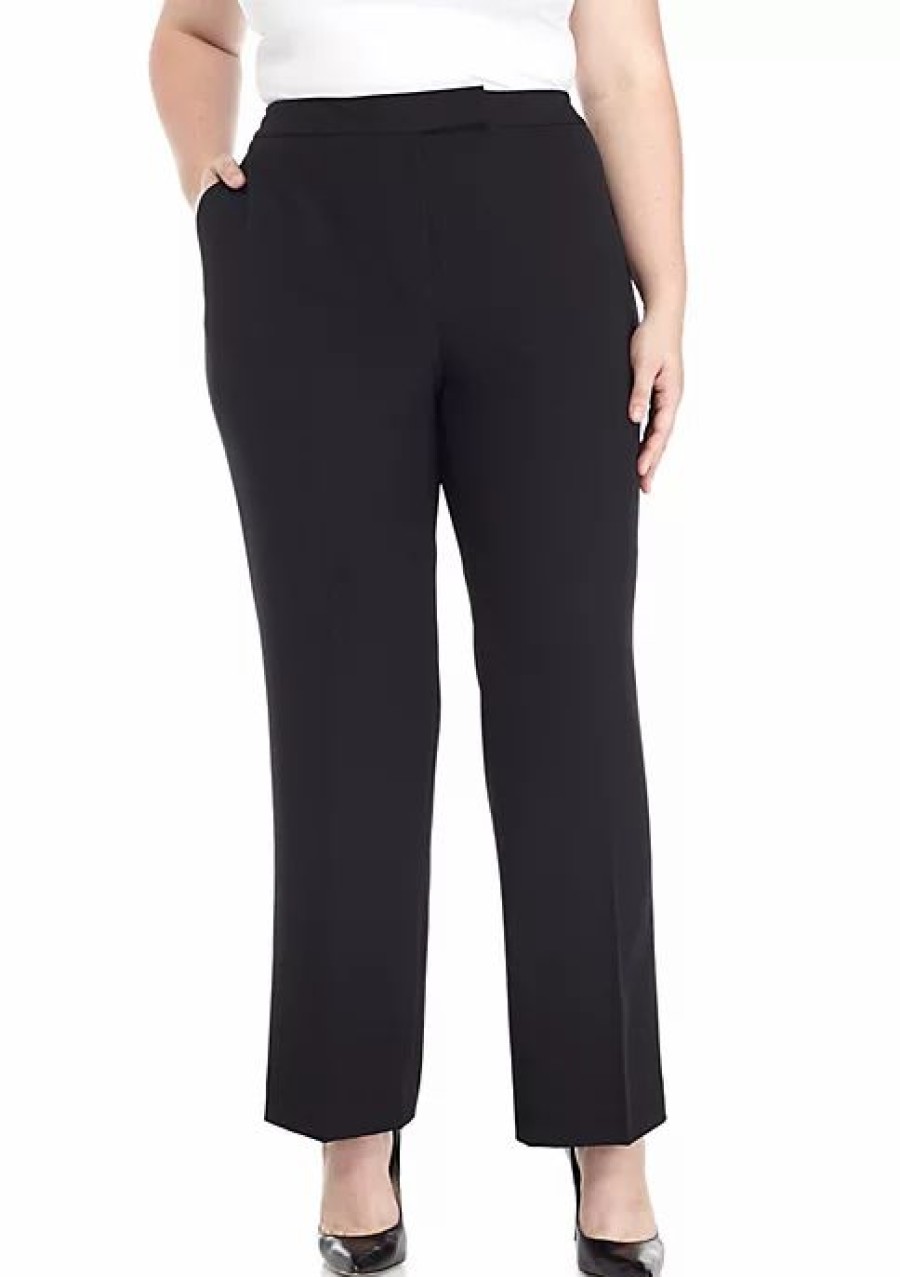 Women * | Outlet Kasper Plus Size Crepe Slim Pants Black