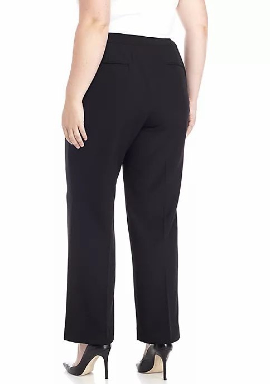 Women * | Outlet Kasper Plus Size Crepe Slim Pants Black