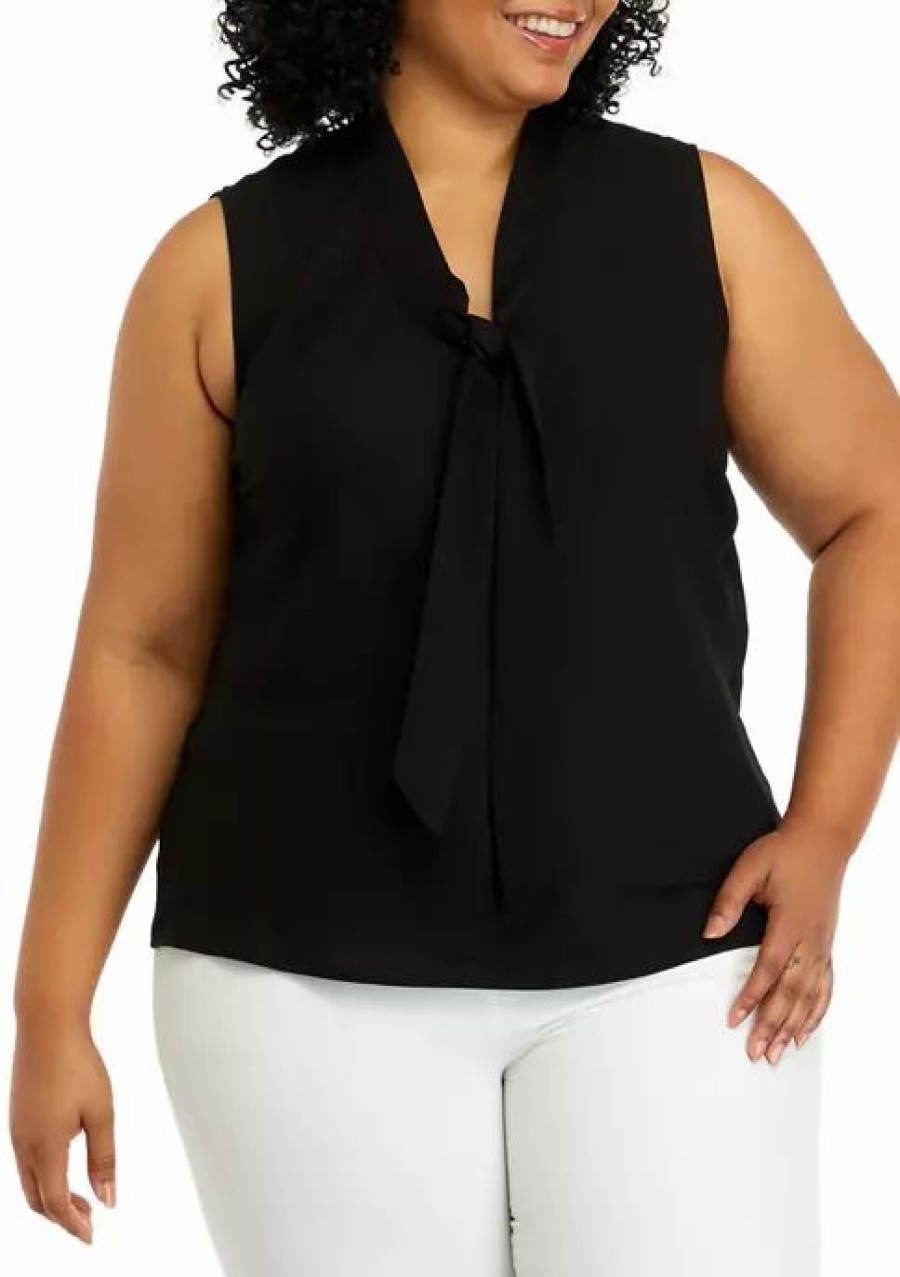 Women * | Best Reviews Of Kasper Plus Size Sleeveless Tie Front Blouse