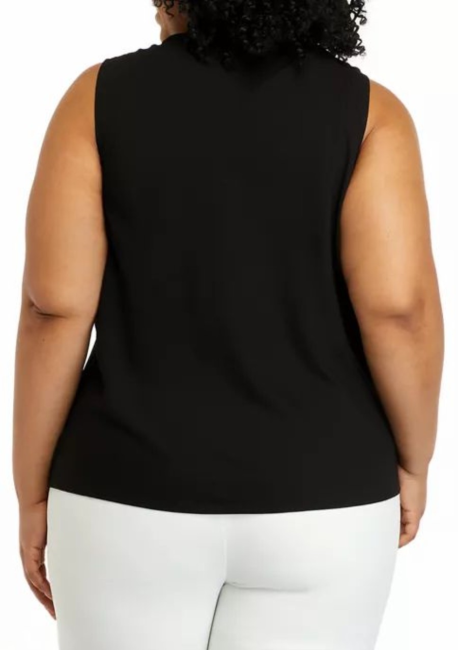 Women * | Best Reviews Of Kasper Plus Size Sleeveless Tie Front Blouse