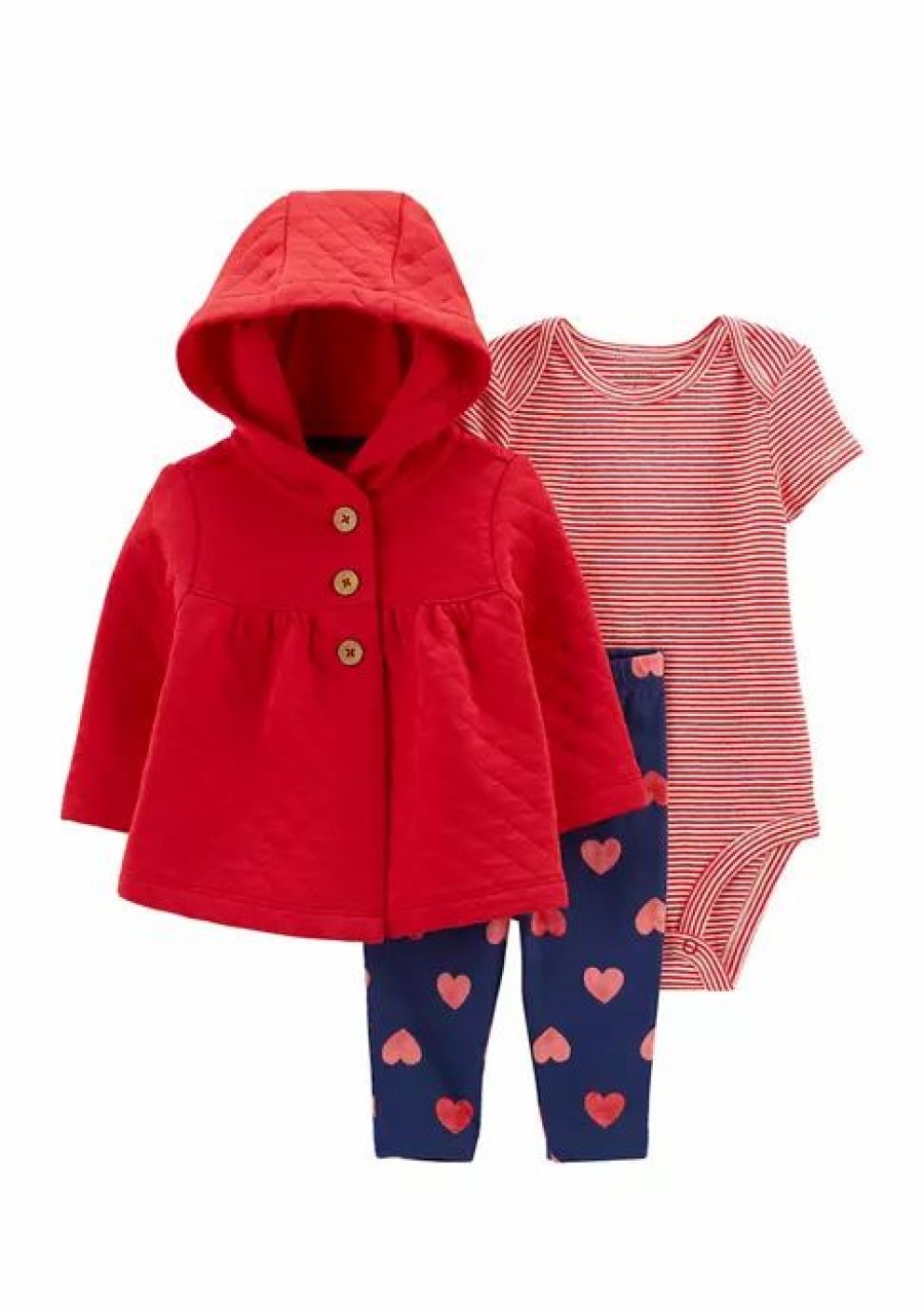 Kids * | New Carter'S Baby Girls 3 Piece Quilted Vest Set Red (600)