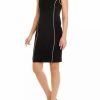 Women * | Buy Kasper Women'S Sleeveless Piped Contrast Crepe Sheath Dress Black/Vanilla Ice