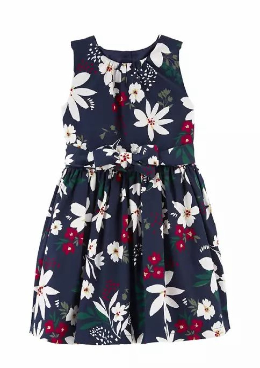 Kids * | Coupon Carter'S Toddler Girls Dark Blue Floral Dress Floral (97