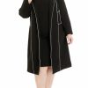 Women * | Cheap Kasper Plus Size Long Sleeve Piped Contrast Longer Length Open Jacket Black/Vanilla Ice