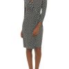 Women * | Wholesale Kasper Petite 3/4 Sleeve Geometric Print Side Wrap Dress Black/Vanilla Ice