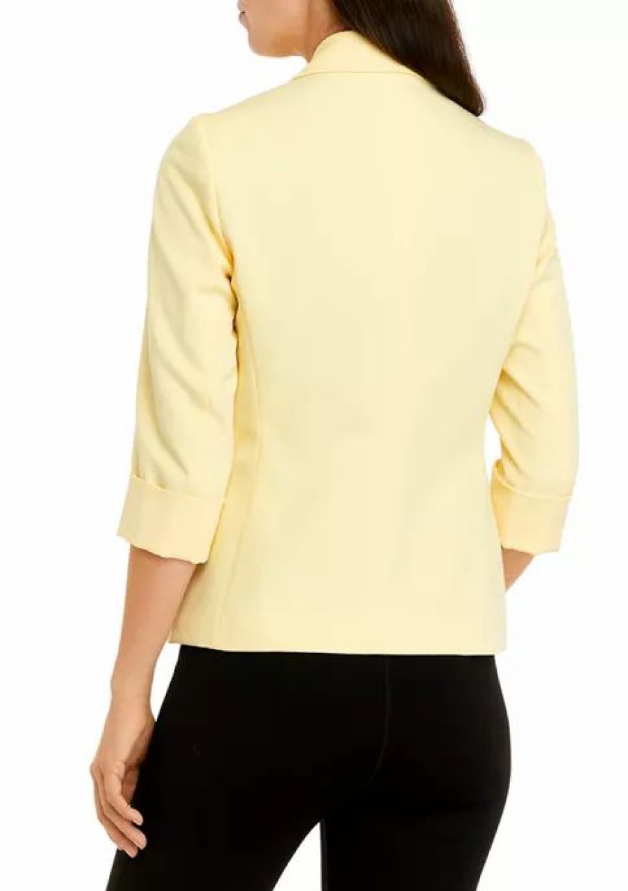 Women * | Top 10 Kasper Women'S 3/4 Sleeve Roll One Button Jacket Pale Yellow