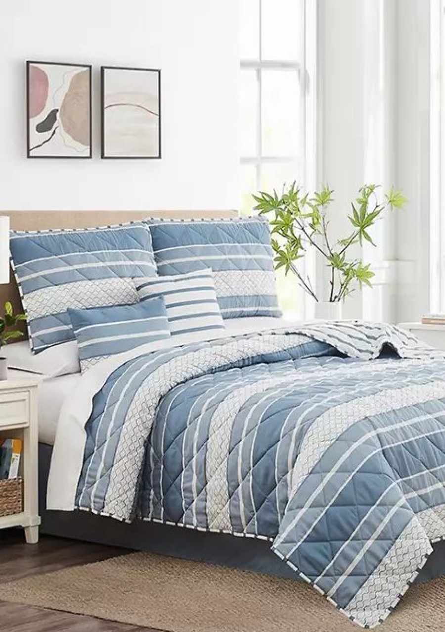 Bed & Bath * | Brand New Modern. Southern. Home. Chanson Quilt Set Blue